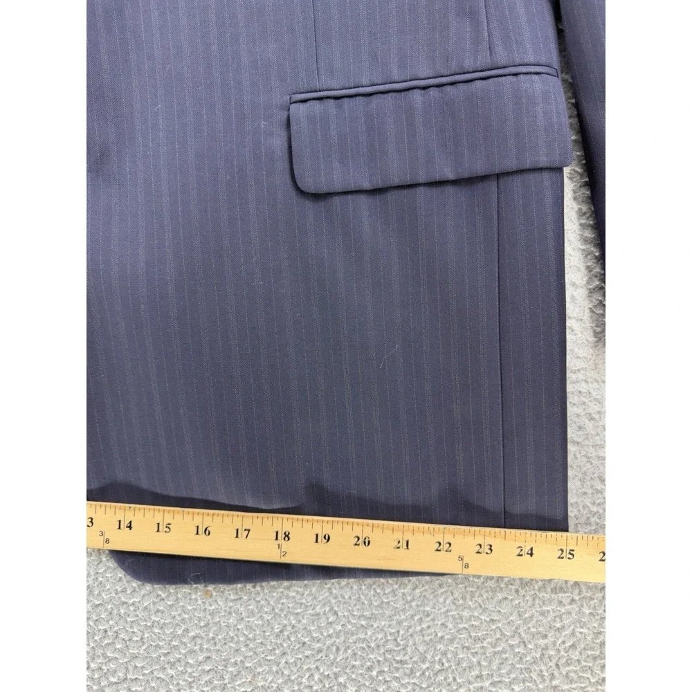 Hickey Freeman Navy Blue Gray Stripe Blazer 46 XLG Loro‎ Piana Suit Jacket